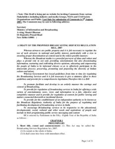 A DRAFT OF THE PROPOSED BROADCASTING SERVICES REGULATION BILL, 2007
