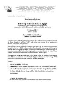 Subcommittee on Human Rights  Exchange of views Follow-up to the elections in Egypt organised jointly with Committee on Foreign Affairs and in association with the Delegation for relations with Mashreq countries