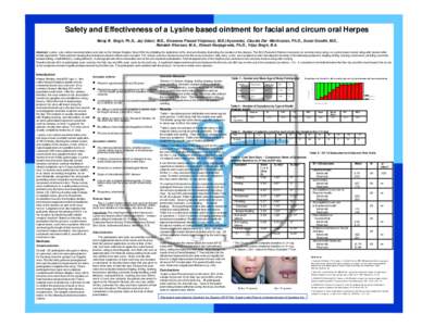 Safety and Effectiveness of a Lysine based ointment for facial and circum oral Herpes Betsy B. Singh, Ph.D., Jay Udani, M.D., Sivarama Prasad Vinjamury, M.D.(Ayurveda), Claudia Der -Martirosian, Ph.D., Sonal Gandhi, M.D.