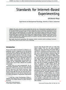 REPRINT, cite as Reips, U.-D[removed]Standards for Internet-based experimenting. Experimental Psychology, 49 (4), [removed]Standards for Internet-Based