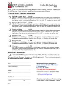 JAPAN-AMERICA SOCIETY OF TENNESSEE, INC. Membership Application 2014