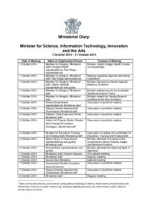 Ministerial Diary: Minister for Science, Information Technology, Innovation and the Arts