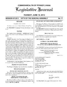 COMMONWEALTH OF PENNSYLVANIA  rijirislatitte Tiinuntal TUESDAY, JUNE 18, 2013 No. 41