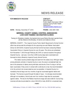 NEWS RELEASE FOR IMMEDIATE RELEASE CONTACT: María Peinado, Public Health Information Officer