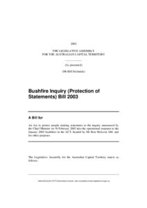2003 THE LEGISLATIVE ASSEMBLY FOR THE AUSTRALIAN CAPITAL TERRITORY (As presented) (Mr Bill Stefaniak)