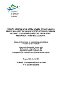 POSICIÓN POLITICA INDÍGENA DE LA SIERRA NEVADA DE SANTA MARTA FRENTE AL PROYECTO MULTIPROPÓSITO PUERTO MULTIPRTOPOSITO DIBULLA