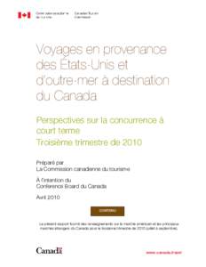 Voyages en provenance des États-Unis et d’outre-mer à destination du Canada Perspectives sur la concurrence à court terme