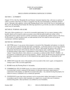 TOWN OF ALEXANDRIA NEW HAMPSHIRE REGULATIONS GOVERNING EARTH EXCAVATIONS SECTION 1: AUTHORITY Chapter 155-E of the New Hampshire Revised Statutes Annotated stipulates that, with some exceptions, all earth excavations in 