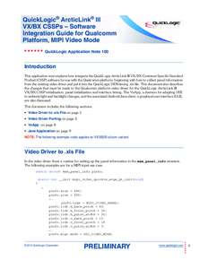 QuickLogic® ArcticLink® III VX/BX CSSPs – Software Integration Guide for Qualcomm Platform, MIPI Video Mode ••••••