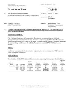 State of California DEPARTMENT OF TRANSPORTATION California State Transportation Agency  Memorandum