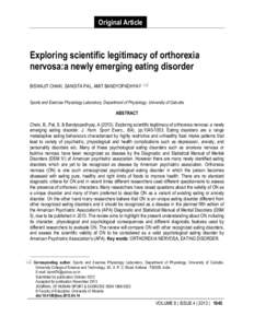 Original Article  Exploring scientific legitimacy of orthorexia nervosa:a newly emerging eating disorder BISWAJIT CHAKI, SANGITA PAL, AMIT BANDYOPADHYAY
