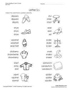 Letter S Worksheet 3 - Recognize correctly spelled words