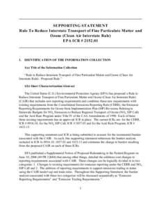 SUPPORTING STATEMENT Rule To Reduce Interstate Transport of Fine Particulate Matter and Ozone (Clean Air Interstate Rule) EPA ICR # [removed].