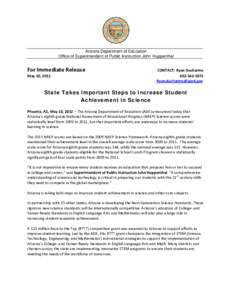 Arizona Department of Education Office of Superintendent of Public Instruction John Huppenthal For Immediate Release May 10, 2012