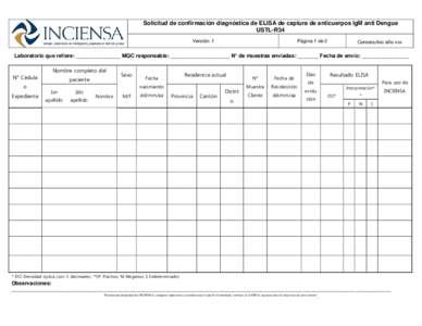 Solicitud de confirmación diagnóstica de ELISA de captura de anticuerpos IgM anti Dengue USTL-R34 Versión: 1 Página 1 de 2