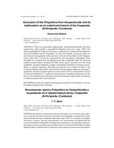 Invertebrate Zoology, 1(1): 2951  © INVERTEBRATE ZOOLOGY, 2004 Exclusion of the Polyarthra from Harpacticoida and its reallocation as an underived branch of the Copepoda