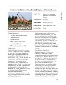 CONFEDERATED TRIBES OF COOS, LOWER UMPQUA, AND SIUSLAW INDIANS   1 full-time equivalent job created