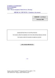 EUROPEAN COMMISSION DG ENTERPRISE Directorate G Unit 4 - Pressure Equipment, Medical Devices, Metrology  MEDICAL DEVICES : Guidance document