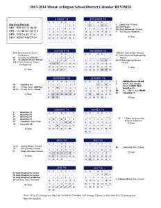 [removed]Mount Arlington School District Calendar REVISED AUGUST ‘13 Marking Periods MP1[removed]MP2[removed]