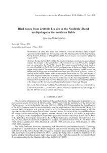 Acta zoologica cracoviensia, 45(special issue): 85-98, Kraków, 29 Nov., 2002  Bird bones from Jettböle I, a site in the Neolithic Åland