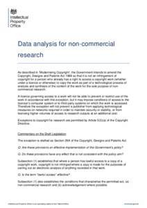 Technical review of draft legislation on copyright exceptions; Data analysis for non-commercial research