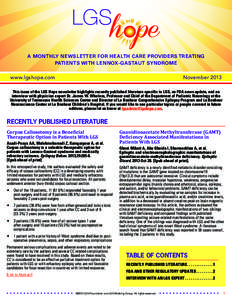 LGS A MONTHLY NEWSLETTER FOR HEALTH CARE PROVIDERS TREATING PATIENTS WITH LENNOX-GASTAUT SYNDROME www.lgshope.com