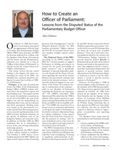 How to Create an Officer of Parliament: Lessons from the Disputed Status of the Parliamentary Budget Officer Alan Gilmore