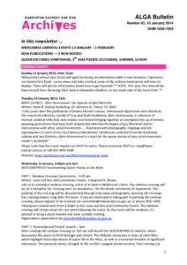 ALGA Bulletin Number 63, 10 January 2014 ISSN[removed]In this newsletter ... MIDSUMMA CARNIVAL EVENTS 12 JANUARY – 2 FEBRUARY