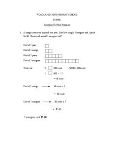 WOODLANDS RING PRIMARY SCHOOL P5 PWS Solutions To Word Problems 1. A mango cost twice as much as a pear. Mrs Siva bought 5 mangoes and 5 pears for $6. How much would 7 mangoes cost?