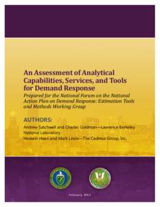 An Assessment of Analytical Capabilities, Services, and Tools for Demand Response Prepared for the National Forum on the National Action Plan on Demand Response: Estimation Tools