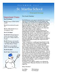 D E C E M B E R[removed]St. Martha School Principals Message