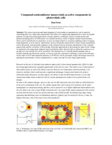 Compound semiconductor nanocrystals as active components in photovoltaic cells Dan Oron Dept. of Physics of Complex Systems, Weizmann Institute of Science, Rehovot 76100, Israel. 