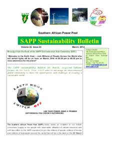 Southern African Power Pool  SAPP Sustainability Bulletin Volume 22, Issue 22  March, 2014