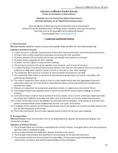 Indicators of Effective Practice (School)  Indicators of Effective Practice (School) Center on Innovation & Improvement Complete list is for Continuous School Improvement Italicized indicators are for Rapid School Improv