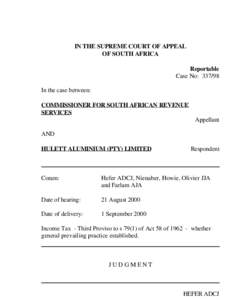 IN THE SUPREME COURT OF APPEAL OF SOUTH AFRICA Reportable Case No: [removed]In the case between: COMMISSIONER FOR SOUTH AFRICAN REVENUE