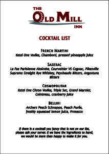 The Old Mill Cocktail & Bar Snack Menu 13_6_13