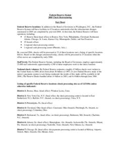 Federal Reserve System 2005 Check Restructuring Fact Sheet