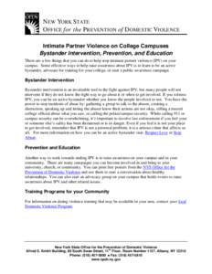 Intimate Partner Violence on College Campuses Bystander Intervention, Prevention, and Education