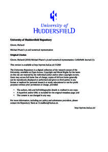 University of Huddersfield Repository Glover, Richard Michael Pisaro’s pi and numerical representation Original Citation Glover, RichardMichael Pisaro’s pi and numerical representation. CeReNeM Journal (1). T
