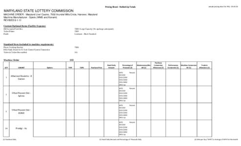 sample pricing sheet for RFQ[removed]Pricing Sheet - Rolled Up Totals MARYLAND STATE LOTTERY COMMISSION MACHINE ORDER - Maryland Live! Casino, 7002 Arundel Mills Circle, Hanover, Maryland