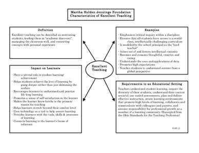 Martha Holden Jennings Foundation Characteristics of Excellent Teaching Definition  Exam ples