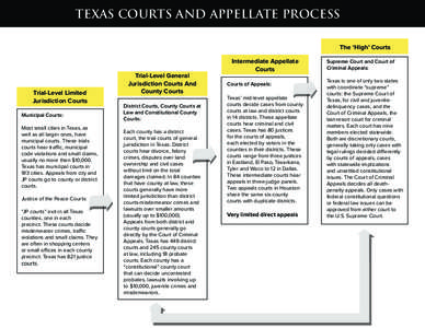 TEXAS COURTS AND APPELLATE PROCESS The ‘High’ Courts Intermediate Appellate Courts  Trial-Level Limited