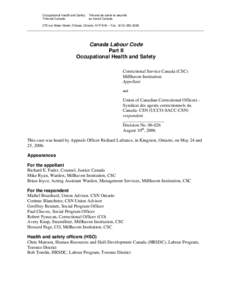 Occupational Health and Safety Tribunal Canada Tribunal de santé et sécurité au travail Canada