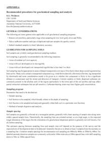 Appendix 6  Recommended procedures for geochemical sampling and analysis K.G. McQueen CRC LEME Department of Earth and Marine Sciences