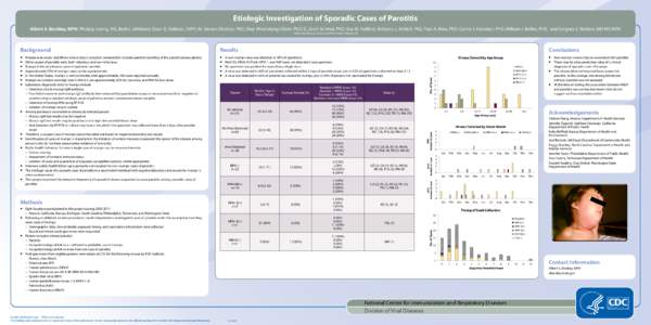 Etiologic Investigation of Sporadic Cases of Parotitis Albert E. Barskey, MPH, Phalasy Juieng, MS, Brett L. Whitaker, Dean D. Erdman, DrPH, M. Steven Oberste, PhD, Shur-Wern Wang Chern, PhD, D. Scott Schmid, PhD, Kay W. 