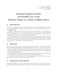 Princeton/μμ/98-10 C. Lu and K.T. McDonald March 15, 1998 Flowing Tungsten Powder for Possible Use as the
