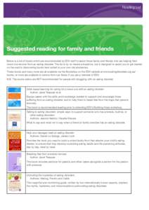 Reading List  Suggested reading for family and friends Below is a list of books which are recommended by EDV staff to assist those family and friends who are helping their loved one recover from an eating disorder. The l