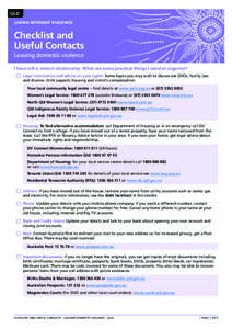QLD LIVING WITHOUT VIOLENCE Checklist and Useful Contacts Leaving domestic violence