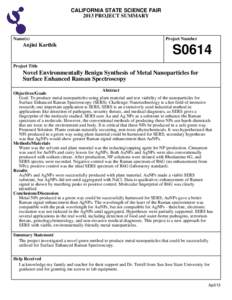 Raman spectroscopy / Physics / Surface chemistry / Surface enhanced Raman spectroscopy / Sers / Nanomaterials / Nanoparticle / Spectroscopy / Vibrational analysis with scanning probe microscopy / Physical chemistry / Nanotechnology / Chemistry