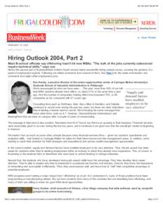 Hiring Outlook 2004, Part:08 PM Close Window FEBRUARY 10, 2004